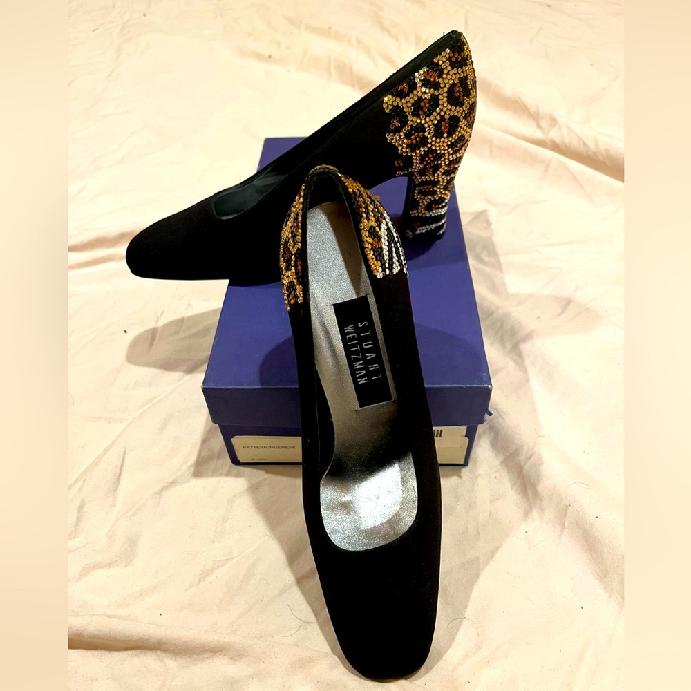 Stuart Weitzman Tigereye Black Peau Heels